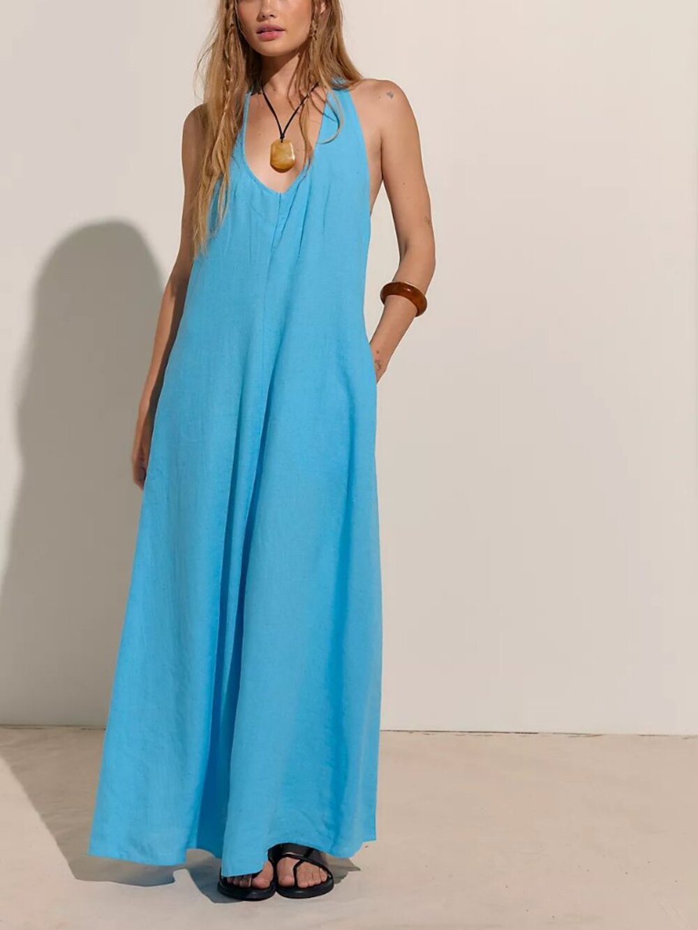 Free People Sandshell Linen Easy Does It Maxi Dress Size XS New NWT